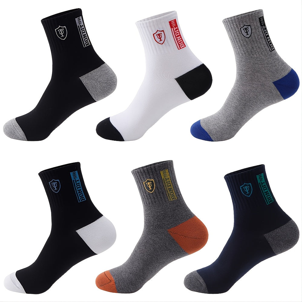 6pairs Men's Cotton Sweat Absorbing Mid-calf Socks