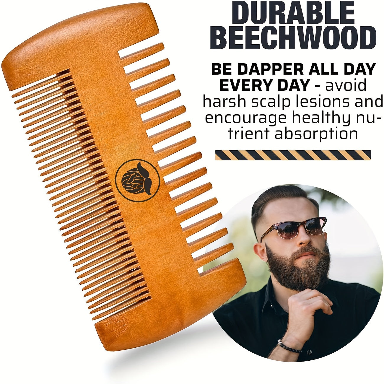 Wooden Beard Brush and Comb Set for Men