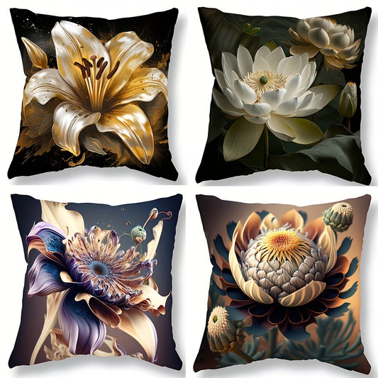 4pcs Oil Painting Lily Pillow Covers