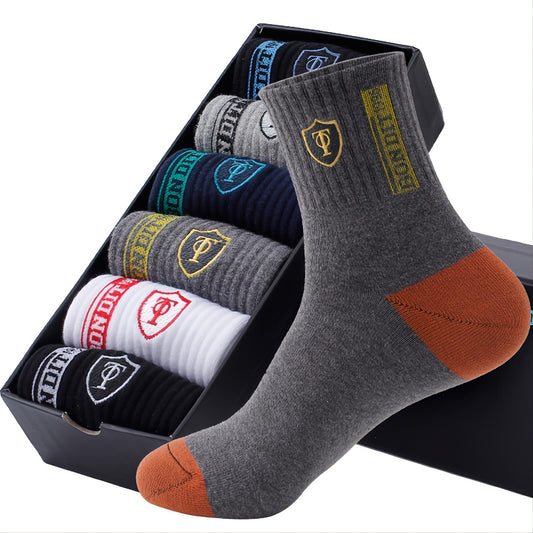 6pairs Men's Cotton Sweat Absorbing Mid-calf Socks